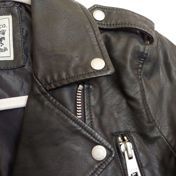 Levi's faux leather bomber jacket painted Saints & Sinners graphic on back.  Med - Picture 8 of 16